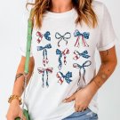 White American Flag Pattern Bowknot Graphic Tee
