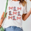 White Bowknot and Cowgirl Boots Graphic Tee