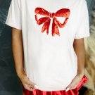 White Bowknot Graphic Casual T Shirt