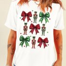 White Bowknot Nutcracker Printed Crewneck Christmas T Shirt White Bowknot Nutcracker Printed Crewneck Christmas T Shirt