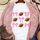 White Bowknot Rugby Football Printed Game Day T Shirt White Bowknot Rugby Football Printed Game Day T Shirt