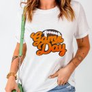 White Chenille Game Day Rugby Football Pattern Crewneck T Shirt