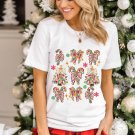 White Christmas Tree Bow Knot Print Round Neck T Shirt