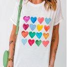 White Colorful Heart Shaped Print Crew Neck T Shirt