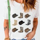 White Cowboys Boots Western Fashion Print T Shirt White Cowboys Boots Western Fashion Print T Shirt
