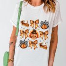 White Cute Bowknot Tanksgiving Graphic Crewneck T Shirt White Cute Bowknot Tanksgiving Graphic Crewneck T Shirt