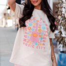 White Floral Guitar NASHVILLE Slogan Graphic T Shirt
