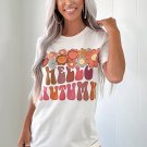 White Floral HELLO AUTUMN Printed Crewneck T Shirt White Floral HELLO AUTUMN Printed Crewneck T Shirt