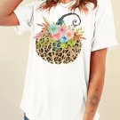 White Floral Leopard Pumpkin Graphic Halloween T Shirt