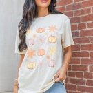 White Floral Pumpkin Graphic Crewneck Halloween T Shirt White Floral Pumpkin Graphic Crewneck Halloween T Shirt
