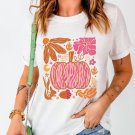 White Floral Pumpkin Printed Crewneck Thanksgiving T Shirt White Floral Pumpkin Printed Crewneck Thanksgiving T Shirt