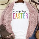 White Happy EASTER Round Neck Graphic Tee