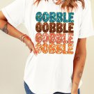 White Heat Transfer GOBBLE Graphic Crewneck Thanksgiving T Shirt