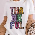 White Heat-transfer Printed THANKFUL Letter Graphic T Shirt