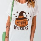 White HOWDY WITCHES Pumpkin Graphic Halloween T Shirt