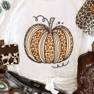 White Leopard Pumpkin Graphic Crewneck Halloween T Shirt White Leopard Pumpkin Graphic Crewneck Halloween T Shirt