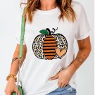 White Leopard Striped Pumpkin Printed Thanksgiving T Shirt White Leopard Striped Pumpkin Printed Thanksgiving T Shirt