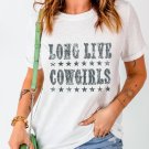 White LONG LIVE COWGIRLS Star Print Round Neck T Shirt White LONG LIVE COWGIRLS Star Print Round Neck T Shirt