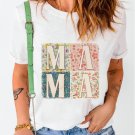 White MAMA Floral Block Graphic Casual T Shirt White MAMA Floral Block Graphic Casual T Shirt