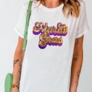White Mardi Gras Sequin Graphic T Shirt
