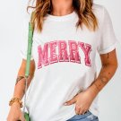 White MERRY Letter Christmas Crew Neck Short Sleeve Top White MERRY Letter Christmas Crew Neck Short Sleeve Top