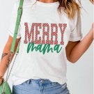 White MERRY mama Christmas Fashion Graphic T Shirt