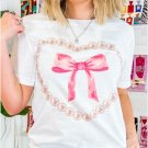 White Pearl Heart Bowknot Graphic T Shirt White Pearl Heart Bowknot Graphic T Shirt