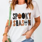 White Pumpkin Skull SPOOKY SEASON Printed Halloween T Shirt White Pumpkin Skull SPOOKY SEASON Printed Halloween T Shirt