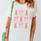 White Rabbit Bow Knot Print Crew Neck T Shirt