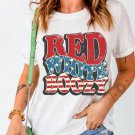 White RED WHITE BOOZY Stars and Stripes Graphic T Shirt