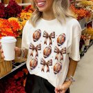 White Rugby Football Bow Printed Game Day T Shirt