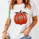White Sequined Thanksgiving Pumpkin Graphic Cuffed Sleeve T Shirt White Sequined Thanksgiving Pumpkin Graphic Cuffed Sleeve T Shirt