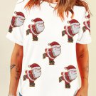 White Shimmer Skiing Santa Clause Print Crew Neck T Shirt