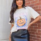 White SPOOKY Pumpkin Print Round Neck Halloween T Shirt White SPOOKY Pumpkin Print Round Neck Halloween T Shirt
