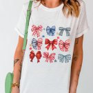 White Stripe and Star Bowknot Graphic Tee
