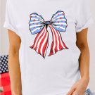 White Stripes and Stars Bowknot Print T Shirt White Stripes and Stars Bowknot Print T Shirt
