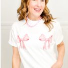 White Sweet Bow Knot Print O Neck Casual T Shirt