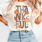 White THANKFUL Pumpkin Leaves Graphic Crewneck Thanksgiving T Shirt