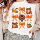 White Turkey Coquette Bow Pumpkin Thanksgiving T Shirt
