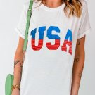 White USA Star and Striped Embroidered Crewneck Graphic Tee