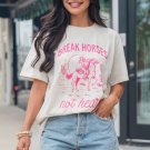 White Western BREAK HORSES Cowboy Graphic Crewneck T Shirt