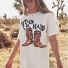 White Yee Haw Cowboy Boots Graphic Vintage Western Oversized Tee