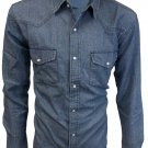Mens Denim Western Shirt Light Blue Wash Cotton Pearl Snap Up Buttons 2 Pockets