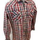 Mens RODEO WESTERN RED WHITE PLAID POCKETS Long Sleeve BUTTON UP Shirt Cowboy 01