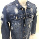 MENS VICTORIOUS DENIM Jacket BLUE INDIGO JEAN RIPPED DISTRESSED VINTAGE WASH 100
