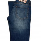 Mens LAGUNA BEACH LIGHT BLUE JEANS Straight Leg BROWN STITCH CRYSTAL DESTROYED