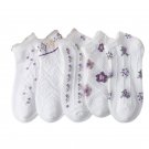 5 Pairs Womens Cotton Socks Lot Low-Cut White Flower Design Casual Crew Socks 5 Pairs Womens Cotton Socks Lot Low-Cut White Flower Design Casual Crew Socks