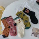 5 Pairs Womens Cotton Socks Lot Warm Flower Design Dress Crew Socks For Gifts
