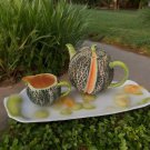 Vintage Cantaloupe Teapot and Creamer Pitcher Dept 56 hand painted 1960
