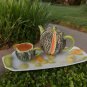 Vintage Cantaloupe Teapot and Creamer Pitcher Dept 56 hand painted 1960